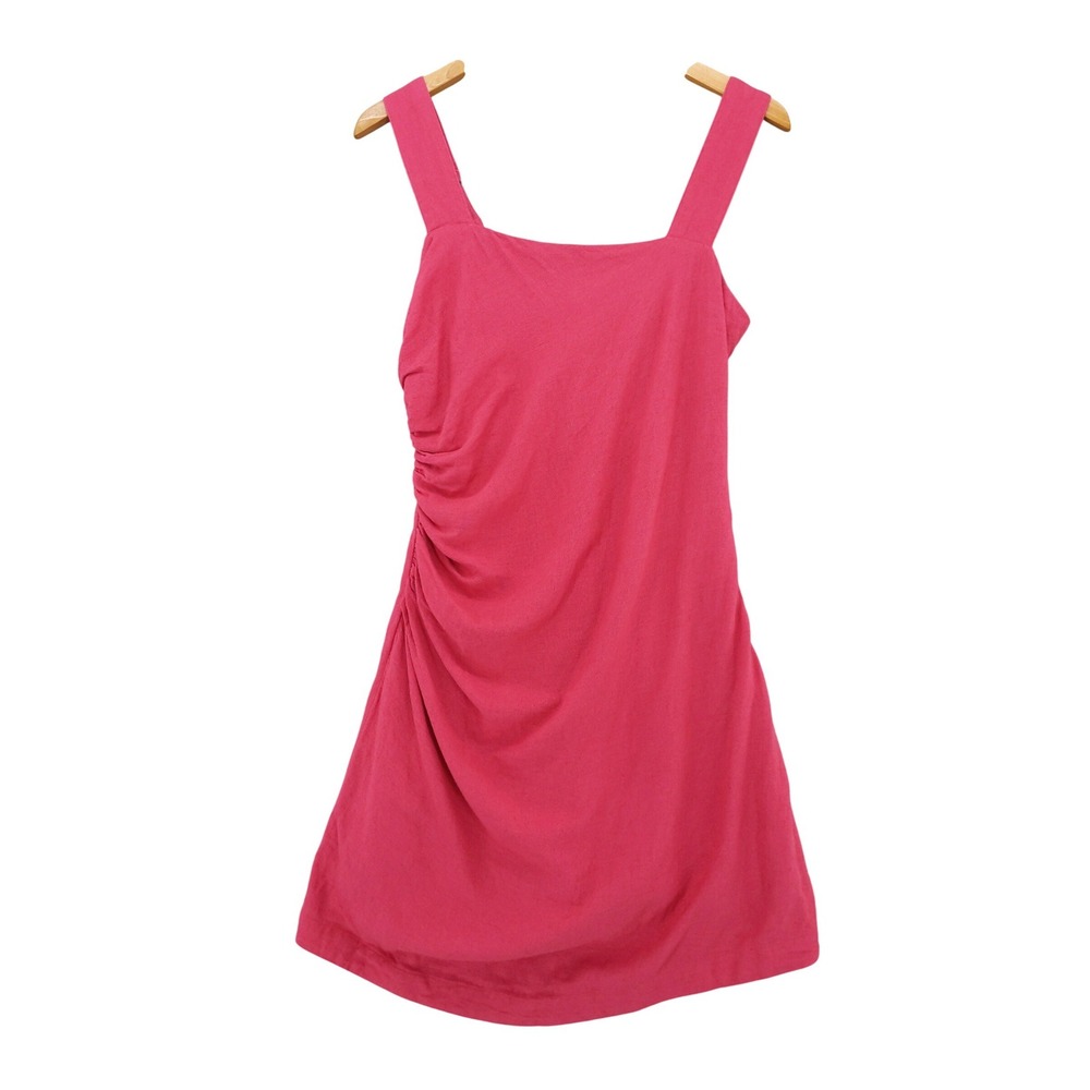 Abercrombie & Fitch Mini Dress Womens M Pink Linen Blend Ruched Smocked Back
